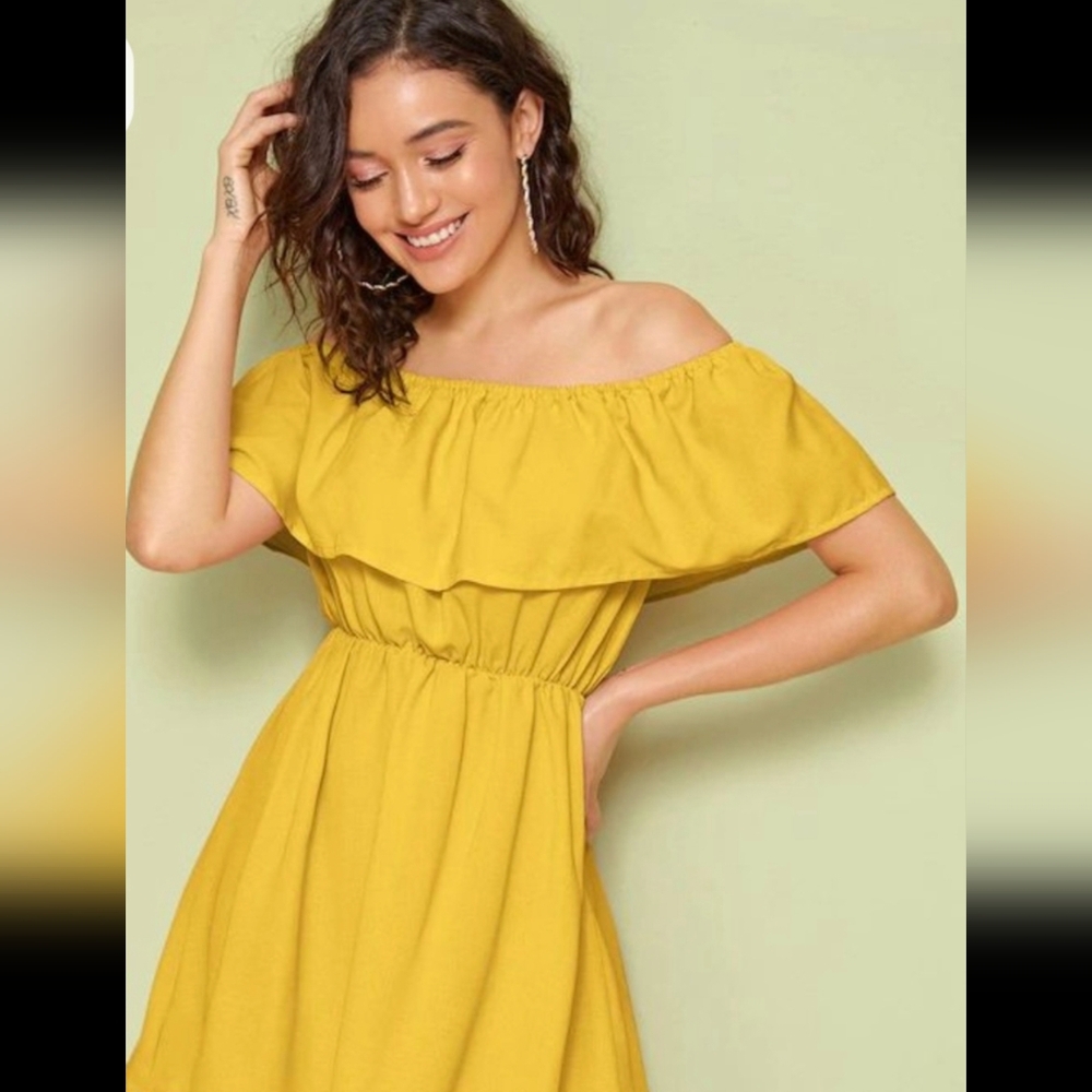 Goldie Off-Shoulder Ruched Short Dress Sundress Fit & Flare Flowy Size Medium